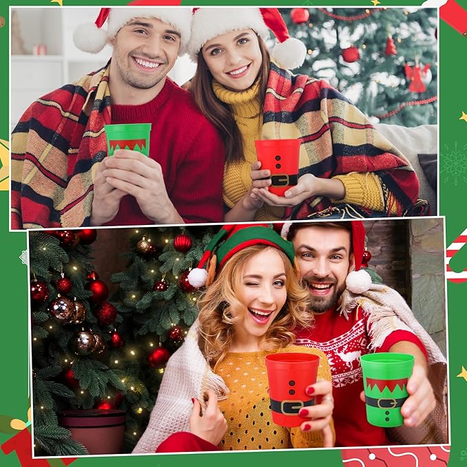Norme 24 Pcs Christmas Santa Cups Bulk Red and Green Reusable Plastic Cups 16 oz Christmas Party Supply Santa Drink Table Supply for Xmas Family Dinner Housewarming
