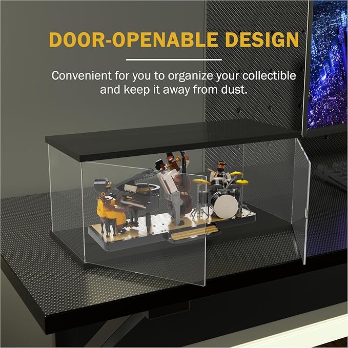 Nynelly Acrylic Display Case for Collectibles with LED Light, Clear Box for Display Lego 60445 F1 Truck Set, Lego 60444 42154 42210, Jazz Quartet 21334, Assemble Dustproof Showcase, 19.7x7.9x7.9in