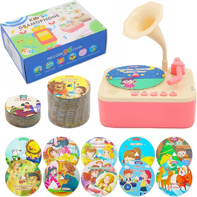 Kids Phonograph with 99 Cards – Toddler Record Player, Kids Storytelling Machine, Music Player for 3+ Years Old, Educational Phonograph for Boys and Girls, Toddler Toys for Early Learning
