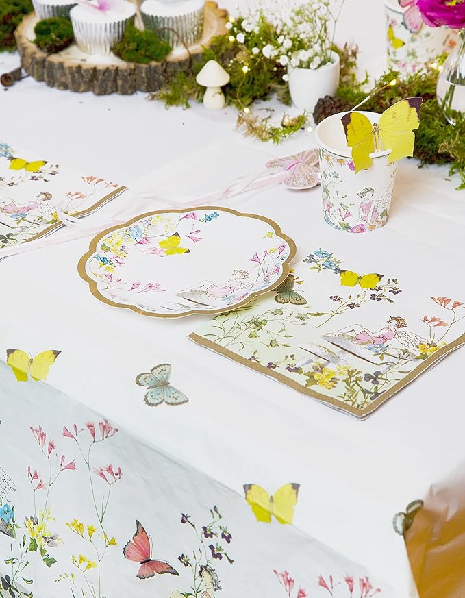 Talking Tables 50pcs Fairy Party Wildflower Decorations Disposable Tableware Butterfly Bunting, Paper Cups, Plates Pretty Napkins Kids Birthday, Mother's Day, Afternoon Tea, Baby Shower for 16 Guests