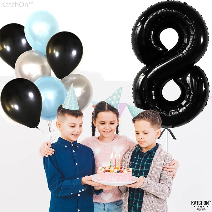 KatchOn, Giant Black 8 Number Balloon - 40 Inch | Black Number 8 Balloon | 8 Birthday Balloon, 8th Birthday Decorations Boys | Number 8 Balloon for 8 Year Old Boy Birthdays Decorations