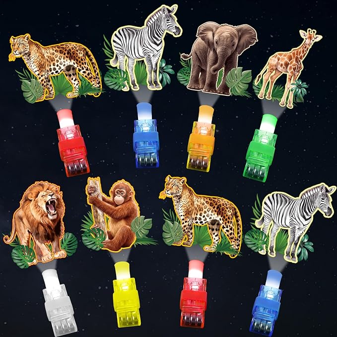 36Pcs Jungle Safari LED Finger Lights Animals Party Favors Glow in the Dark Light Up Finger Lights Forest Wildlife Themed Toys Bulk for Birthday Party Goodie Bag Stuffer Birthday Gifts Classroom Prize