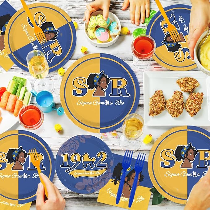96 Pcs Sigma Sorority Party Supplies Blue and Yellow Plates and Napkins Sorority Society Tableware Set for Girls Birthday Ramadan Graduations Party Supplies, Serves 24