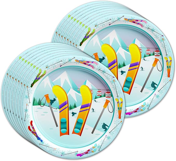 Birthday Galore Skiing Themed Party Supplies for Kids and Adults - Fun Celebration Set with Plates, Napkins, Cups, Tableware, Quick Setup, Colorful Decorations for Every Birthday Events - Kit for 16