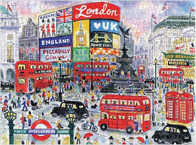 Galison Michael Storrings 1000 Piece London Jigsaw Puzzle for Adults – Illustrated Art Jigsaw Puzzle with Scene from The Streets of London – Fun Indoor Activity, Multicolor