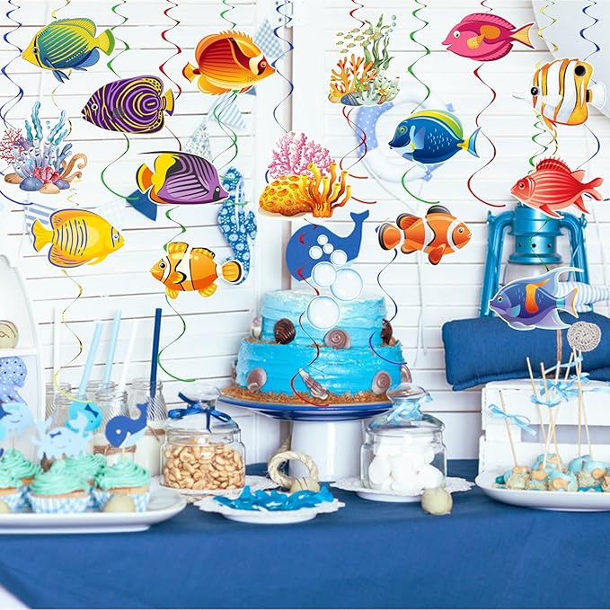 36pcs Tropical Fish Hanging Swirls Under The Sea Party Decor Ocean Themed Party Swirls Streamers Supplies for Boys Girls Kids Mermaid Creatures Baby Shower Decorations