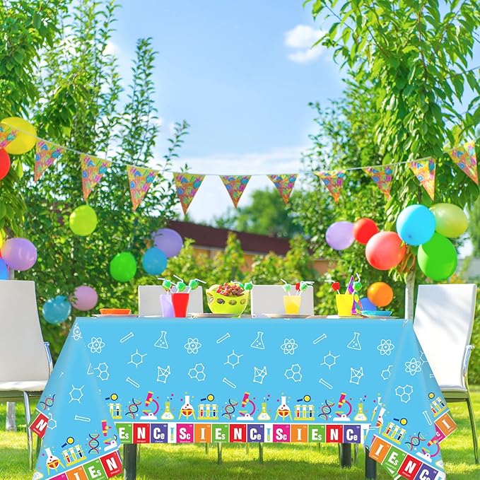 chiazllta Set of 3 Science Tablecloth Party Supplies Mad Sciencist Theme Birthday Party Decorations Laboratory Party Table Covers for Kids 108 x 51 inch Little Scientist Party Decorations