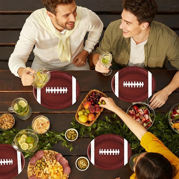 50PCS Football Plates, Large 9 x 11 inch Football Shaped Disposable Paper Plates for Football Birthday & Tailgate Party Decorations