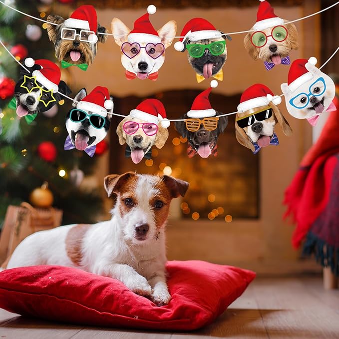 Hooqict Christmas Banner Decorations Christmas Dog Party Banner Garland for Kids Adults Dog Puppy Birthday Party Decorations Xmas Holiday Fireplace Mantel Hanging Decor