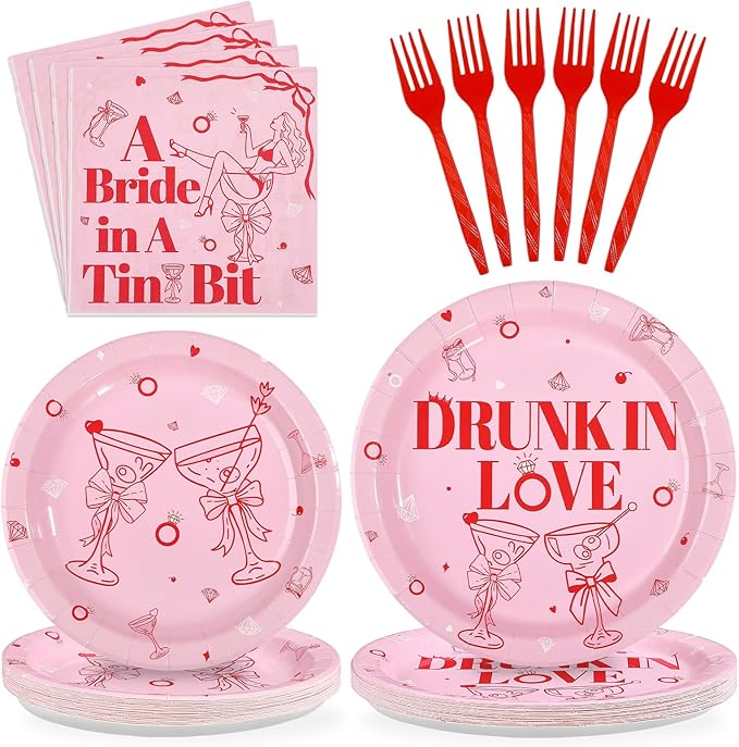Margarita Bachelorette Party Decorations 96Pcs Drunk In Love Plates and Napkins A Bride In A Tini Bit Plates Pink Martini Themed Disposable Tableware for Girls Bachelorette Party Decorations