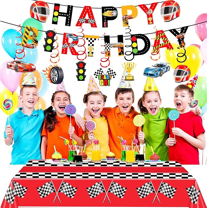 Race Car Party Decorations Race Car Happy Birthday Banner Race Car Theme Tablecloth for Baby Shower Race Car Birthday Party Supplies (Race Car)