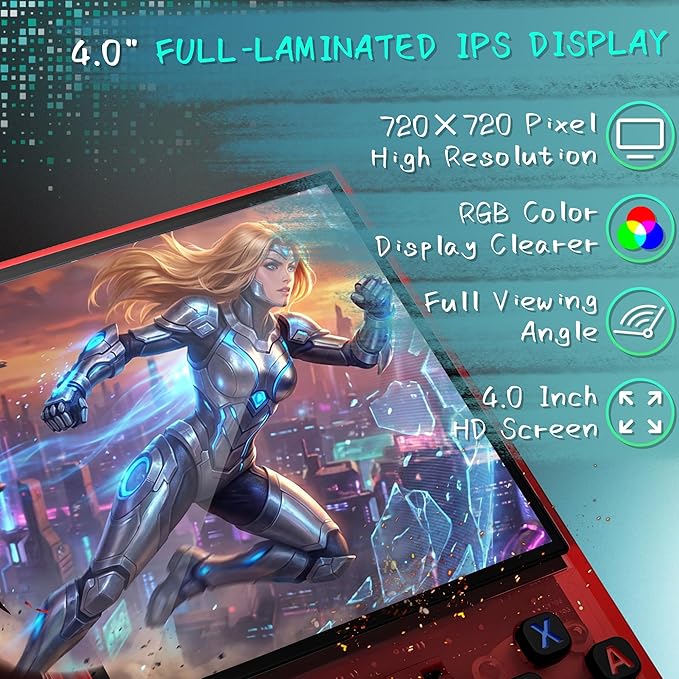 R36MAX Handheld Game Console, 40000+ Games Retro Gaming Console, 256GB TF Card Mini Retro Video Console, 4000mAh Rechargeable 4.0" IPS HD Screen Portable Pocket Arcade (Transparent Red)