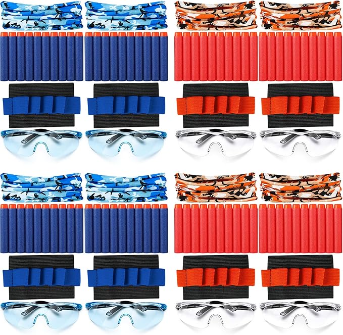 Sosation 32 Pcs Gun Party Supplies and Favors Compatible with Nerf Include Tactical Glasses Face Mask Foam Darts Wrist Ammo Holder Gun Accessories Party Favors