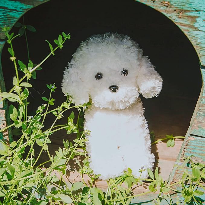 White Toy Poodle Stuffed Animal Dog Puppy - Bichon Frise Maltese Maltipoo White Labradoodle Plush Toy for Kids and Babies 12.6"