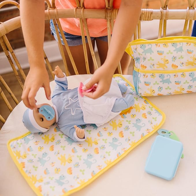 Melissa & Doug Mine to Love Travel Time Play Set for Dolls with Diaper Bag, Bottle, Sunscreen, More (17 pcs) - Baby Doll Accessories, Baby Doll Sets For Kids Ages 3+