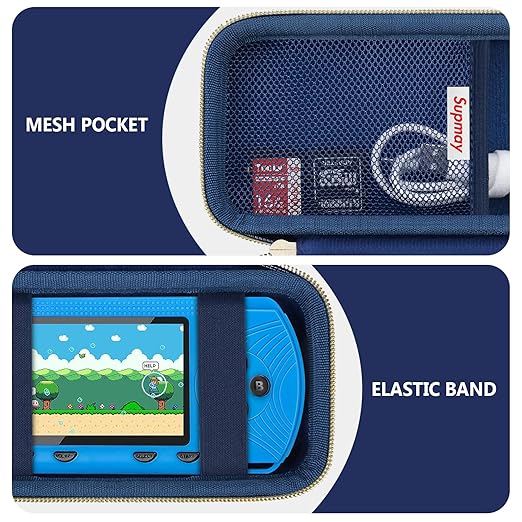 Carrying Case for GAMPLAE Handheld Game for Kids, 258 Retro Video Games Portable Gaming Player Storage Holder Travel Bag with Mesh Pocket for 3 Game Cards, Earphone,USB Cable, Blue