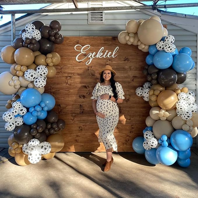 Blue Cow Print Balloons - Western Cowboy Baby Shower Decorations, Light Blue & Brown Cow Latex Balloons for Farm Animal Theme Birthday Party Supplies