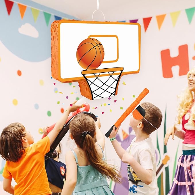 Hooqict Basketball Pinata with Blindfold and Bat Stick Basketball Birthday Party Decorations for Kids Boys Basketball Themed Party Supplies Sports Carnival Games
