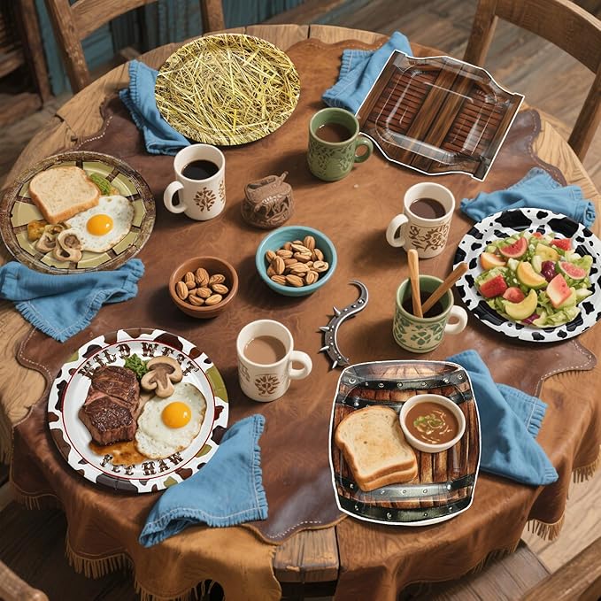 60 Pcs Western Cowboy Party Plates, 9'' Wild West Theme Print Plates for Cowboy Baby Shower Decorations Western Party Decorations