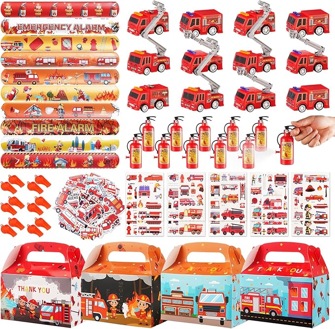 Vanblue 122 PCS Firefighter Party favors,Fire-Themed Birthday Decorations, Fire Prevention Educational Supplies for Boys, School Fire Education Teacher Reward Gatherings Gifts Pinata Fillers