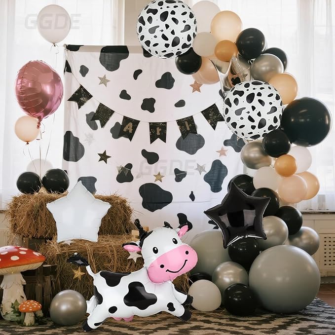Big Cow Foil Balloons Giant Cow Shape Mylar Balloon Baby Shower Girl Boy One 1st 2nd Birthday Decoration Barnyard Farm Animal Western Cowboy Theme Party Decor Supplies 5 Pcs