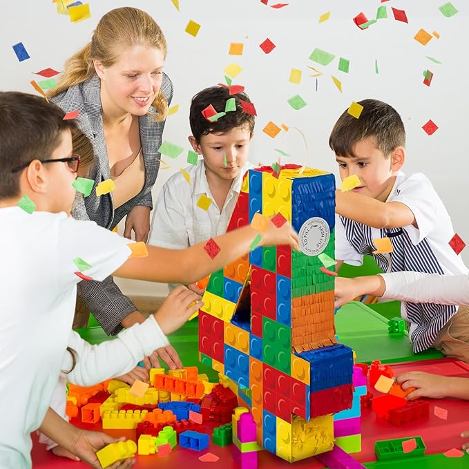 Number 4 Building Blocks Piñata 16.5 Inch Party Supplies Birthday Party Decorations Piñata with Confetti Blocks Theme Fiesta Anniversary Celebration