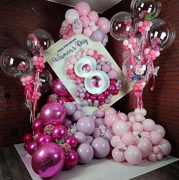 KALOR 10 Pcs 22 Inch Hot Pink Mylar Balloons, Large 4D Giant Round Foil Balloon Big Mirror Metallic Balloons for Birthday Party Baby Shower Gender Reveal Supplies
