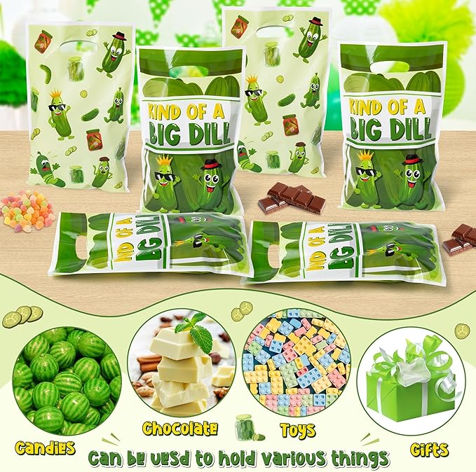 Funny Pickle Party Favor Bags - 50Pcs Kind of a Big Deal Cucumber Goody Candy Treat Bags, Interesting Vegetable Themed Party Decorations for Adults Kids Birthday Fruit Vegetable Events Supplies