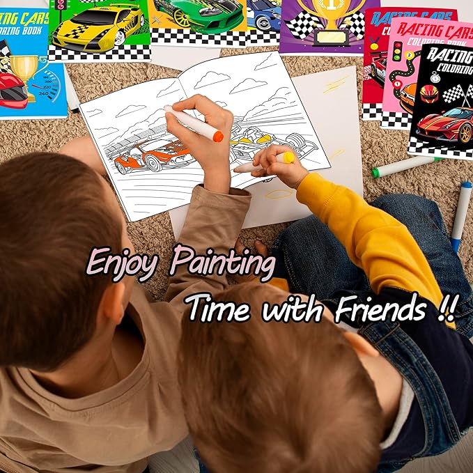Lyosehy 24PCS Coloring Books Racing Car Theme Party Favors Racing Car Activity Coloring Books Bulk Fast Racecar Wheel Theme Birthday Party Drawing Book Craft Supplies