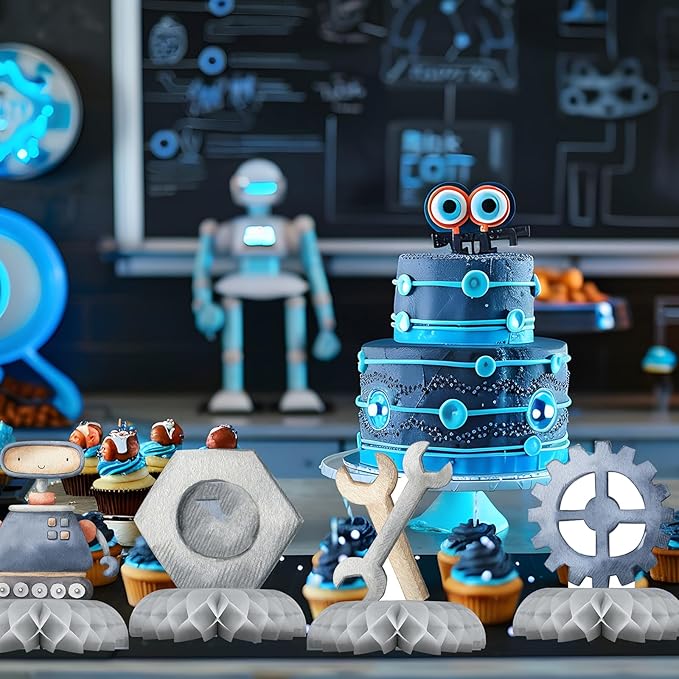 12 Pack Robot Table Decorations - Robot Party Decorations for Kids' Birthday and Baby Shower - Robot Table Toppers
