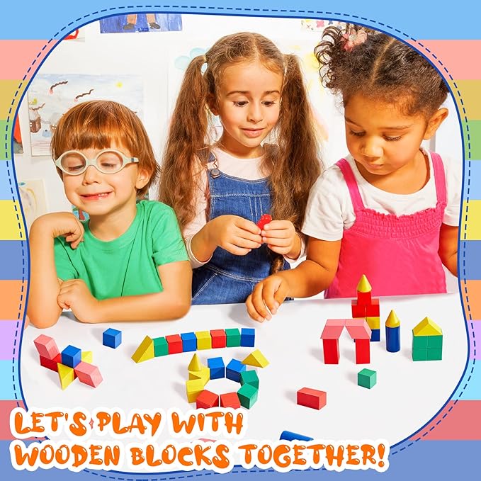 140 Pcs Mini 3D Shapes for Teaching, Wood Geometric Solids, Geometric Shapes 3D Shape Blocks, Classroom Manipulatives for Elementary School for Kids Geometry Math Kindergarten Preschool Learning