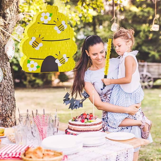 Lewtemi 14" x 2.9" x 12.2" Mexican Piñata Party Decorations with Stick Blindfold and Confetti, Suitable for Party Decorations Centerpiece, Photo Prop, Birthday, Funny Anniversary Gift Ideas(Honeycomb)