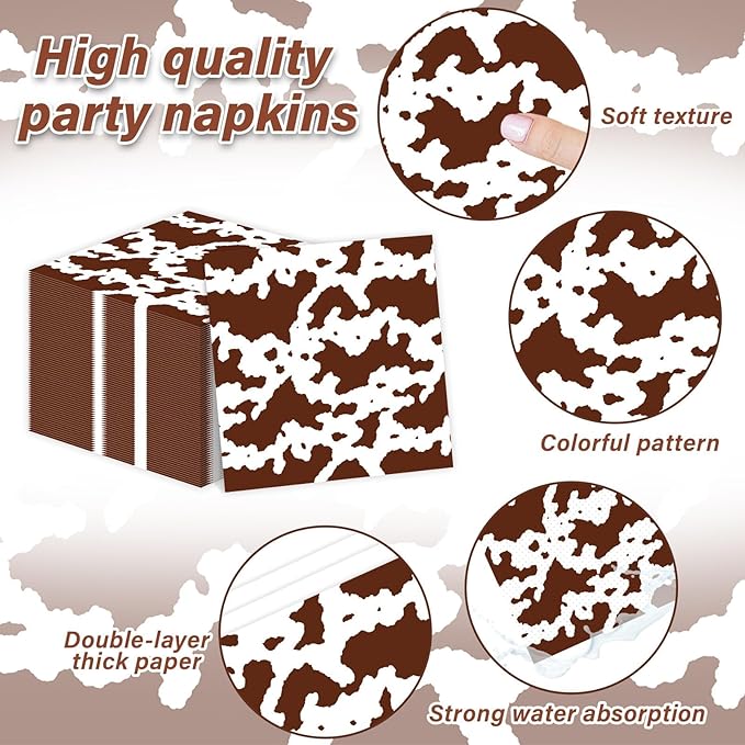 96 Pcs Highland Cow Birthday Party Decoration for 24 Guests Brown Cow Paper Plates Napkins Highland Cattle Dessert Cake Dinnerware Table Supplies for Western Farm Animals Kids Baby Shower Party Favors
