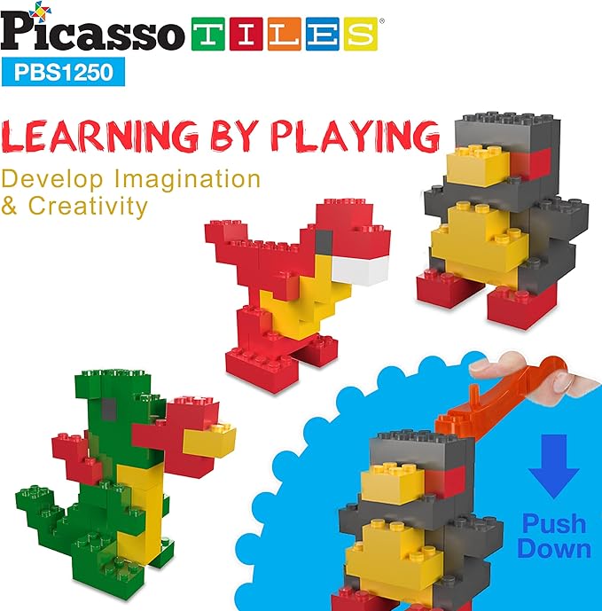 PicassoTiles 1250 PCs Educational Building Block Bricks Tile Set Creative Shapes to Enhance Imaginative Play Unique Set to Characters Learning STEM Toys Washable for Learning Education Ages 3+ PBS1250