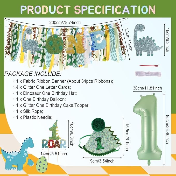Dinosaur Highchair Banner for First Birthday Party Decorations Green Jungle Dinosaur Theme High Chair Tassel Banner for Boys Little Dino Roar 1st Birthday Fabric Banner Photo Props Backdrop Decorations