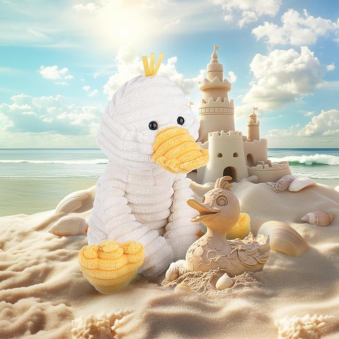 Apricot Lamb Toys Plush White Corduroy Duck with Thin Foot Stuffed Animal Soft Cuddly Perfect for Kids