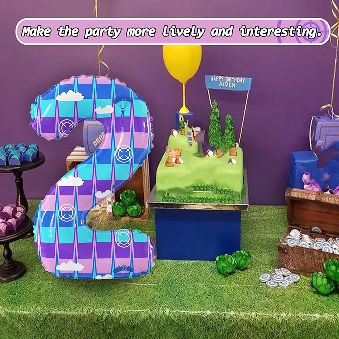 40 Inch Video Game Theme Number 2 Balloons Large Birthday Party Number Balloons Piñata Gaming for Kids Battle Boys Birthday Party Decoration Supplies
