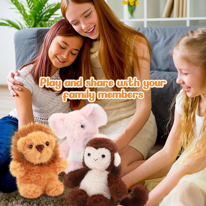 Gejoy 3 Pcs 6 Inch Forest Stuffed Animal, Soft and Fluffy Forest Series Plush Monkey Elephant Lion Stuffed Animals for Animal Kids Birthday Gift Easter Party Themed Decoration