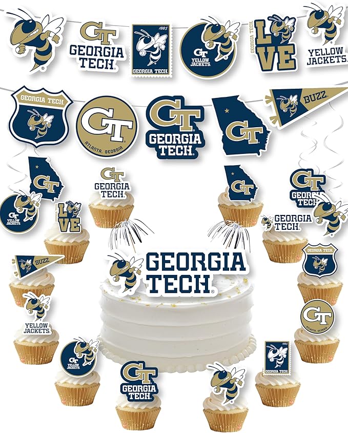 Georgia Tech Party Supplies for GT Football, Birthday Gift, Graduation Party Banner and Cake Toppers (42 Pieces) (Georgia Tech Yellow Jackets)