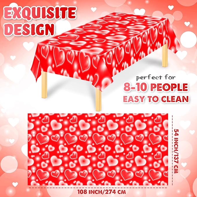 Tudomro 3 Pack 2000s Tablecloth Decoration 54 x 108 Inches Cholo Party Table Cover Y2k Party Decoration Heart Disposable Kpop Table Cloth for Birthday Supplies(Red)
