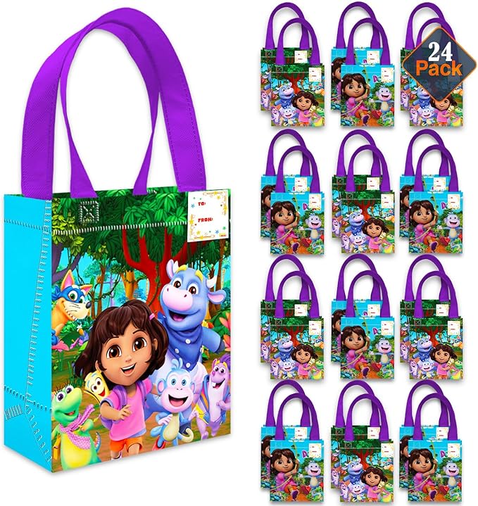 Nickelodeon Dora the Explorer Party Favor Bags Set – 24 Pack 8" Goodie Bags for Kids Bulk Reusable Mini Totes | Dora the Explorer Birthday Party Supplies