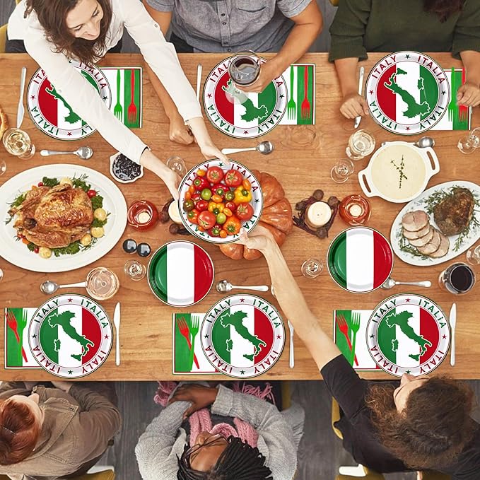 96Pcs Italian Flag Birthday Party Supplies Italy Flag Plates and Napkins Red White and Green Italian Tableware Sets for Pizza Baby Shower Picnic Holiday Family Reunion Party Decorations Serves 24