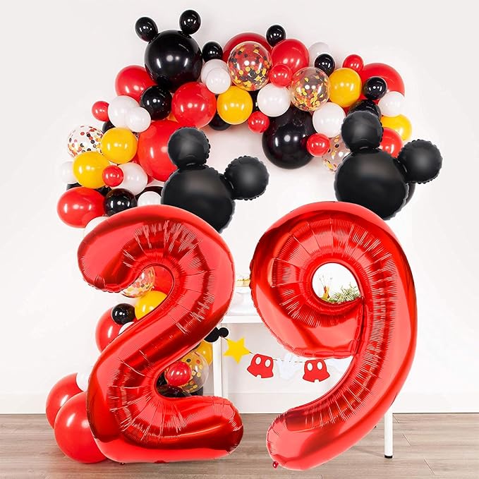 Mouse Number 9 Balloon 40 Inch Red Number 9 Balloon Mini Mouse Head Balloons Large Black Red Numeral Balloons for 9th Themed Birthday Baby Shower Decoration