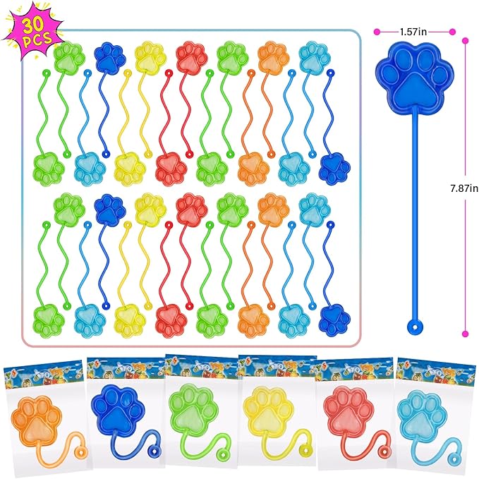 30 PCS Sticky Hands Bulk Party Favors for Kids 4-8,8-12 Year Dog Paw Shape Stretchy Sticky Hand Feet Goodie Bags Stuffers for Kids Treasure Box Toys for Classroom Small Mini Prizes Trinkets