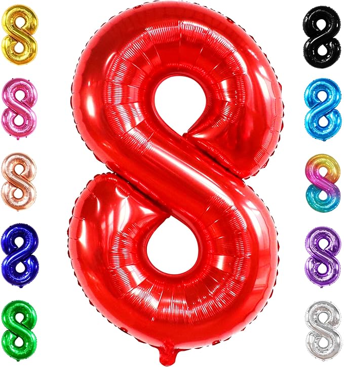 KatchOn, Giant, Red 8 Balloon Number - 40 Inch | Red 8 Balloon, 8th Birthday Decoration Boy | 8 Year Old Balloon, 8 Year Old Birthday Decorations | Number Balloons for Anniversary Decorations