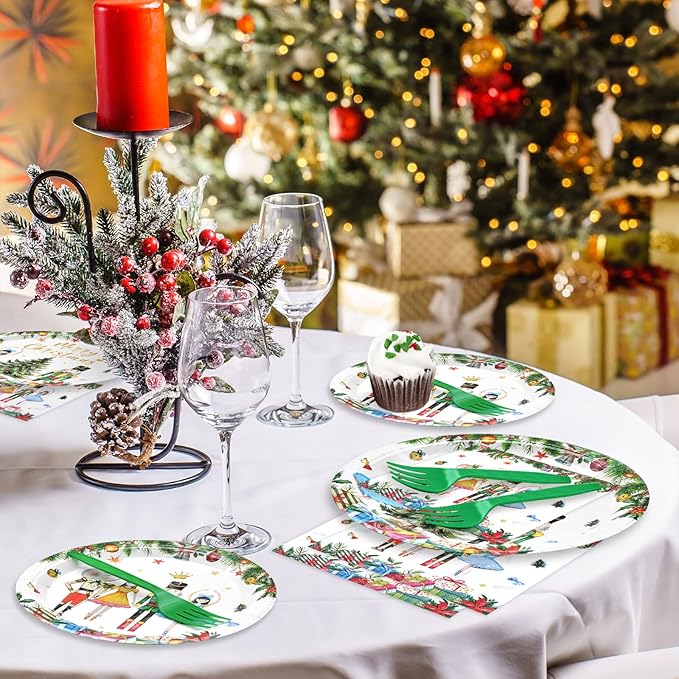 96 Pieces Christmas Ballet Party Tableware Set – Festive Disposable Dinnerware with Paper Plates, Napkins, and Plastic Forks – Winter Fairy Tale Theme for Christmas Birthdays Parties – Serves 24