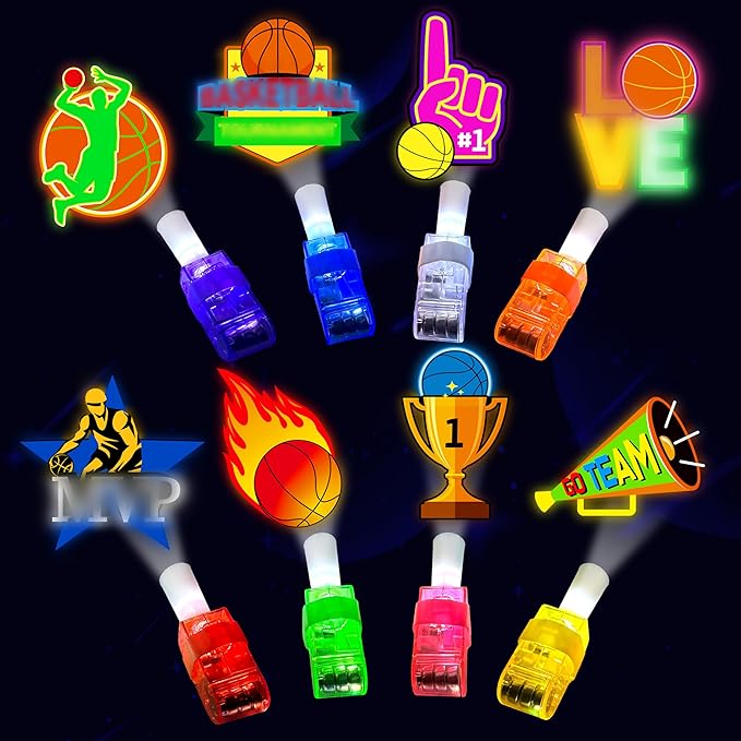 24PCS Basketball Party Favors LED Finger Lights - Glow-in-the-Dark Toys for Kids, Basketball Theme Birthday Decorations, Party Goodie Bag Stuffers & Classroom Prizes Gift for Boys Girls Age 3+