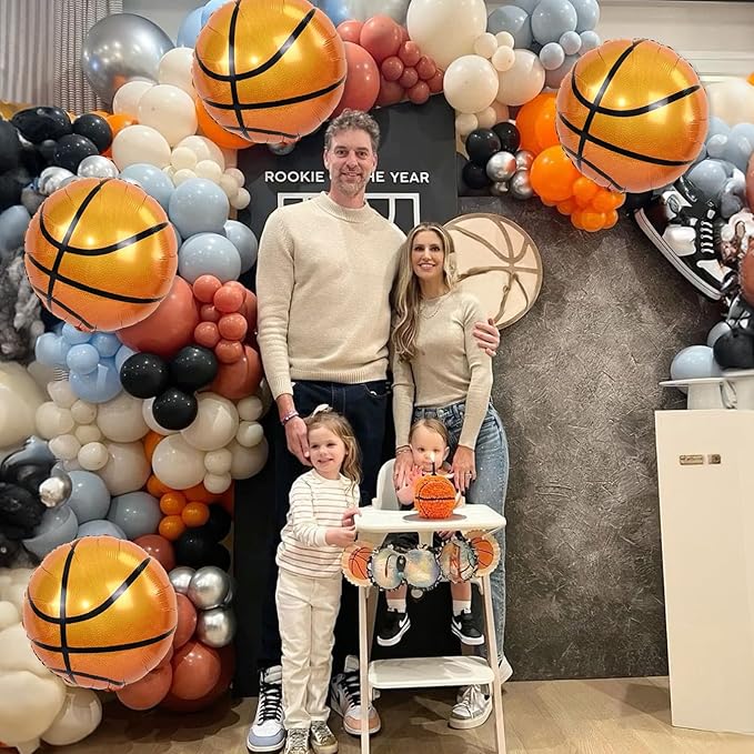 18 Inch Basketball Balloons Decor, 4PCS Orange and Black Basketball Foil Balloon for Party Decorations, Mylar Sport Balloons for Boys Men Sports Theme basketball Birthday Party Decorations Supplies
