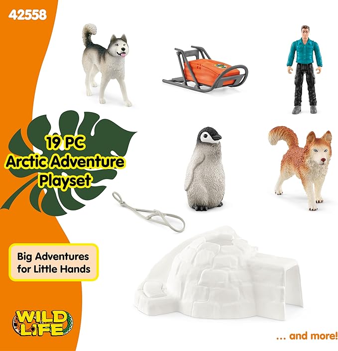 schleich Wild Life - 19 PC Antarctic Expedition Playset with Ranger, Husky Dogs, and Penguin Animal Figurines - Snow Safari Play Set with Dogsled and Igloo - Educational Toys for Kids 3 - 8 | 42558
