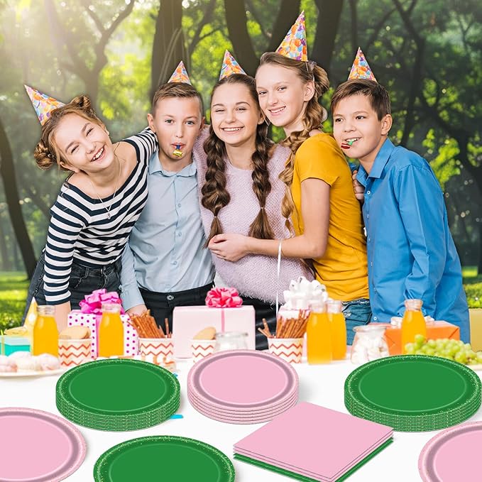 142pcs Pink and Green Witch Party Decorations Tableware, Witch Table Centerpieces Party Supplies, Tableware Set Cups for Girls Birthday Party Decorations Severs 20 Guests